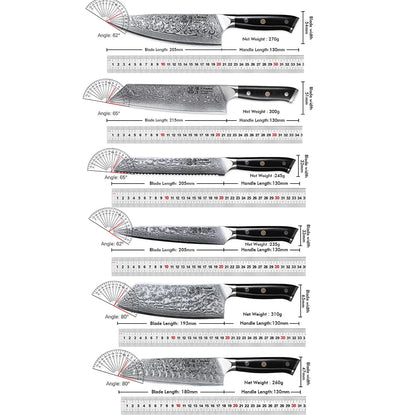 F.YOUNG Professional Kitchen Knives Damascus Steel Japanese Chef Knife Slicer Sashimi Utility Fruit Cooking Kitchenware Utensils