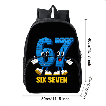 Colorful Number 67 Print Round Front Pocket Backpacks for Boy and Girls Best Gifts 2D Flat Cartoon School Bag for Children