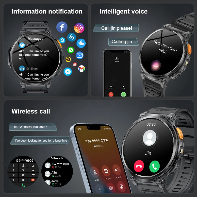 LIGE 1.85-inch AMOLED Smart Watch Men with LED Flashlight IP68 Waterproof Smartwatch 730mAh Bluetooth Call Smartwatches For Men