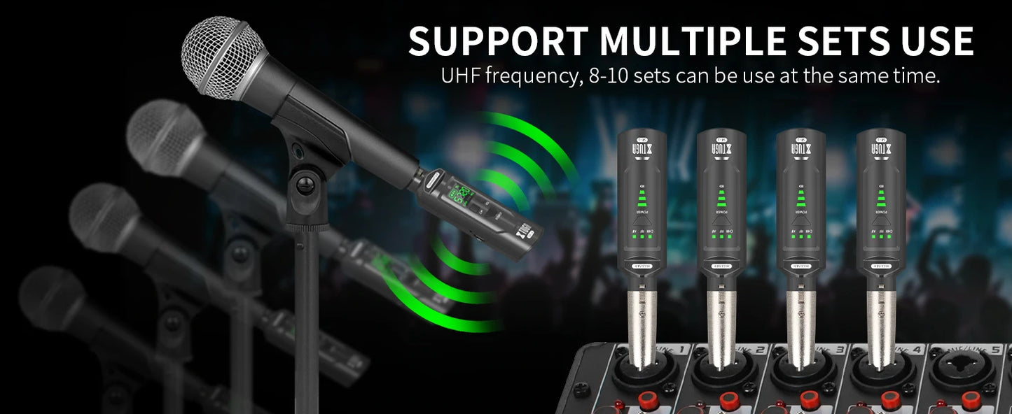 XTUGA UHF Professional Microphone Wireless Converter XLR Recharge Transmitter Receiver for Dynamic/Condenser Mic Audio Mixer