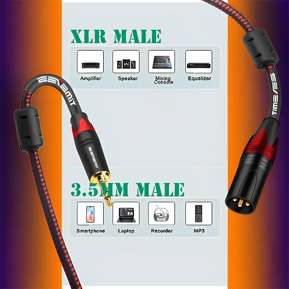 3.5mm To XLR Cable XLR To 3.5mm TRS Stereo Aux Cord Adapter Unbalaned Microphone Cable for Speaker Amplifier Camera Laptop IPad