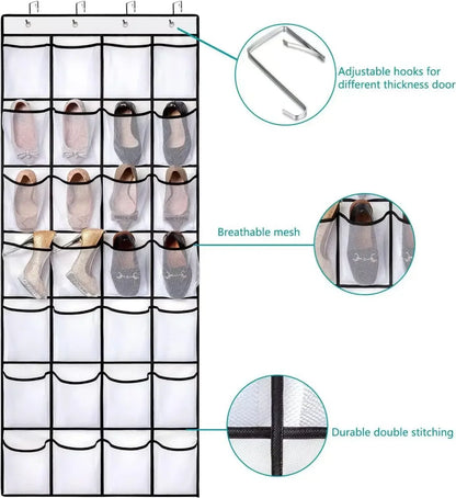 14/24/40 Grids Over The Door Shoe Rack  Mesh Pockets Hanging Shoe Organizer For Closet Hanging Shoe Rack Holder