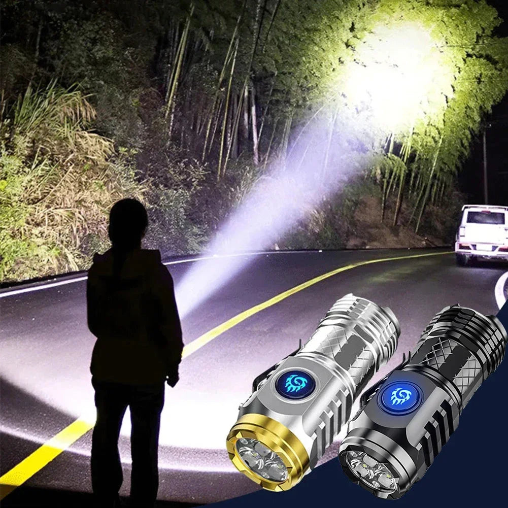 High Strong Power LED Flashlight Built-in Battery Type-C Rechargeable with Pen Clip Torch Outdoor Camping Emergency Lantern