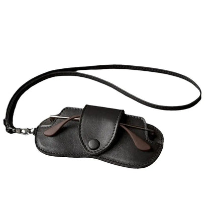 PU Leather Sunglasses Storage Bag with Lanyard Solid Color Sunglasses Pouch Portable Durable SunGlasses Holder
