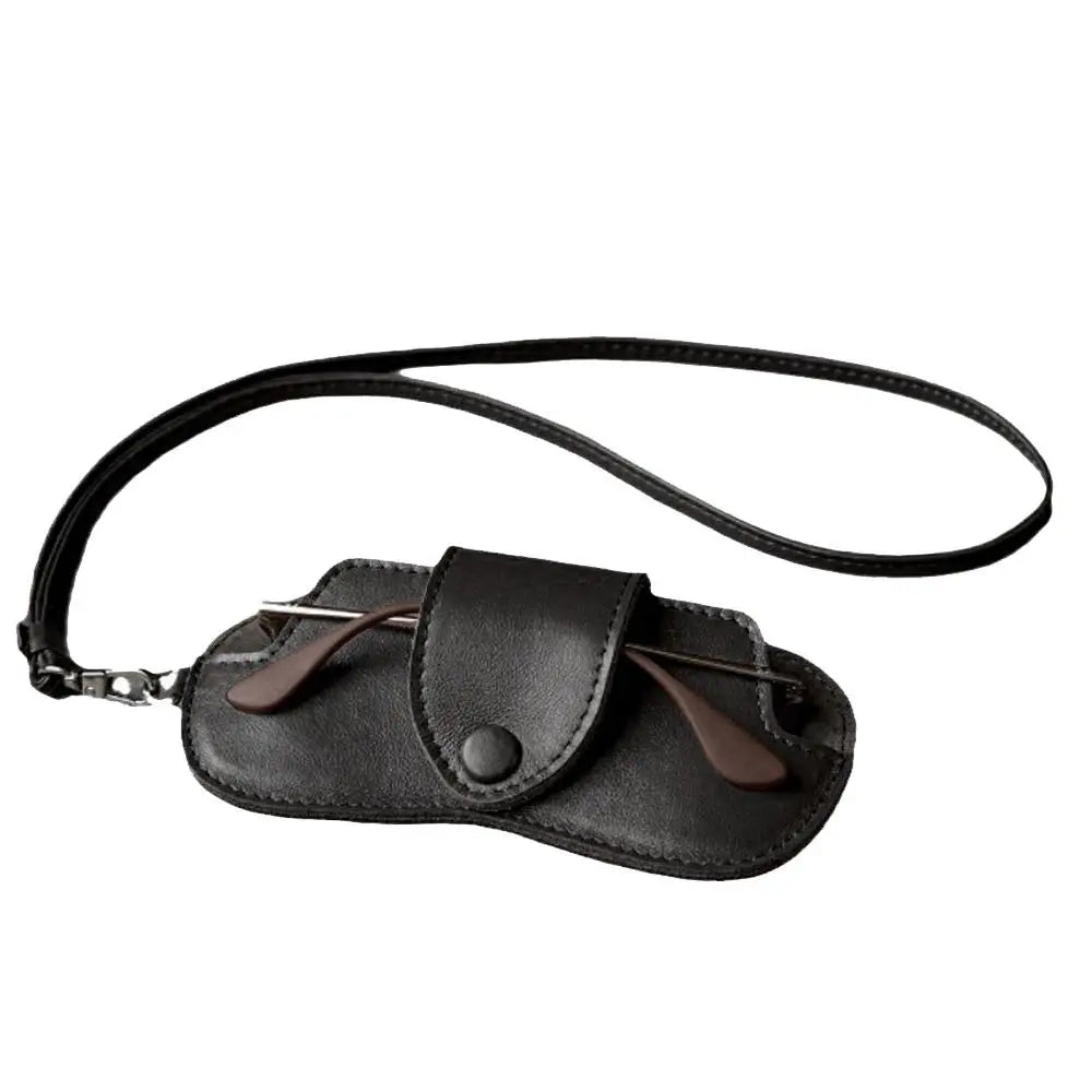 PU Leather Sunglasses Storage Bag with Lanyard Solid Color Sunglasses Pouch Portable Durable SunGlasses Holder