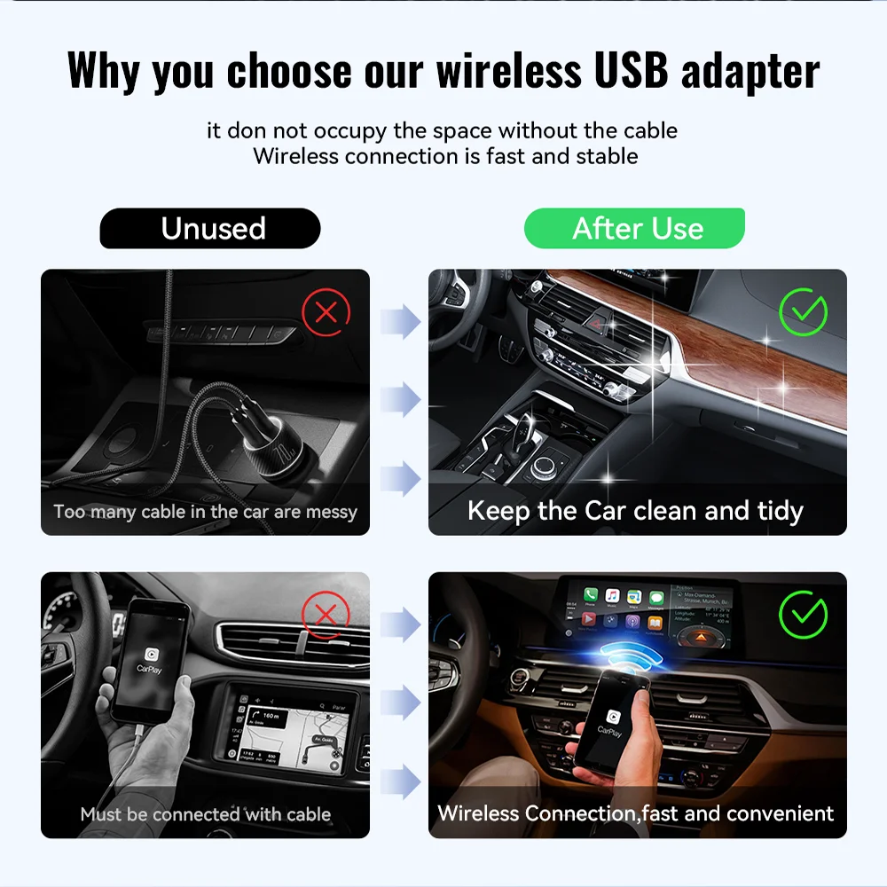 XUDA 2in1 Wired To Wireless CarPlay Adapter Android Auto Dongle Smart AI Box High Quality Car Accessories Intelligent System