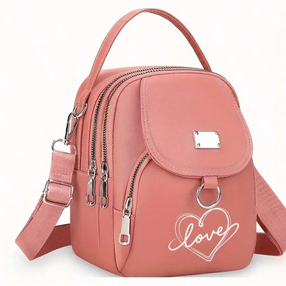 1pc Heart Love Print Shoulder Bag Women's Casual Mini Crossbody Bag Adjustable Good Capacity Small Handbag Girls Crossbody Bag