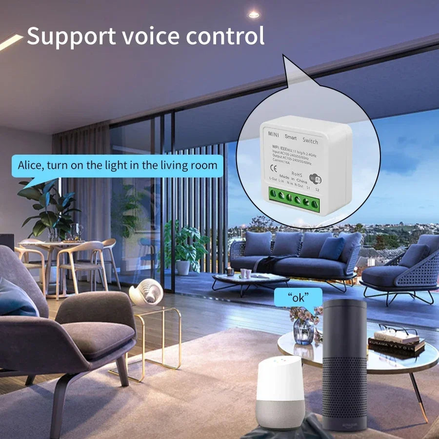Tuya WiFi Smart Switch 16A 20A RF 433Mhz Relay Breaker Module 2-Way Control Smart Life App Remote Works with Google Home Alexa