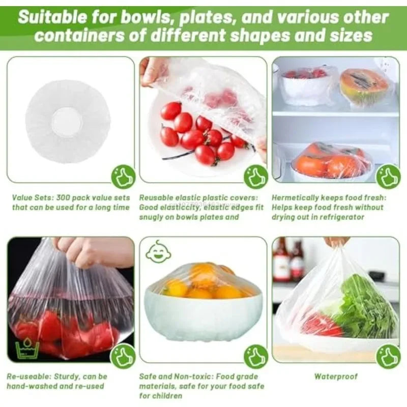 100PCS Colorful Food Cover Refrigerator Fresh-keeping Bags Food Grade Packaging Bag Reusable Kitchen Cling Film Transparent Wrap