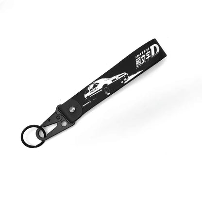 Initial D Car Keychain Nylon JDM Style Gift Lanyard Keyring Auto Key Steel Spring Clip Key Starp Key Pendant