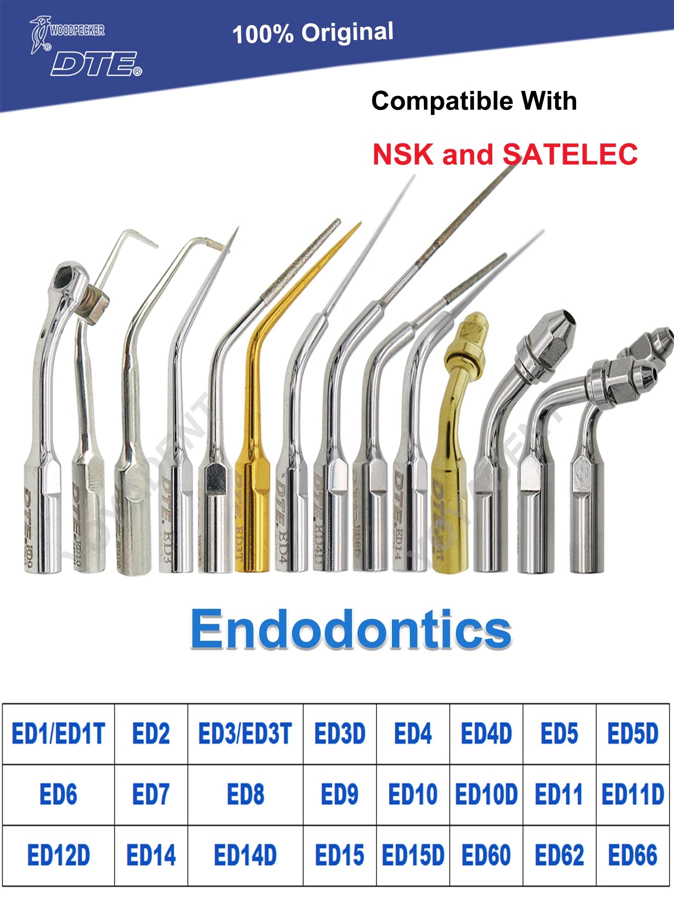 Woodpecker DTE Dental Endo Tips Ultrasonic Scaler Tips Scaling Tips ED-Series Fit NSK SATELEC Scaler Handpiece Dentistry Product