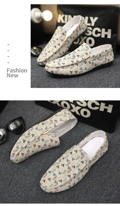 Summer Flat Casual Shoes Men Canvas Loafers Lightweight Breathable Slip-on Shoes Man Comfortable Non-slip Men's Driving Shoes