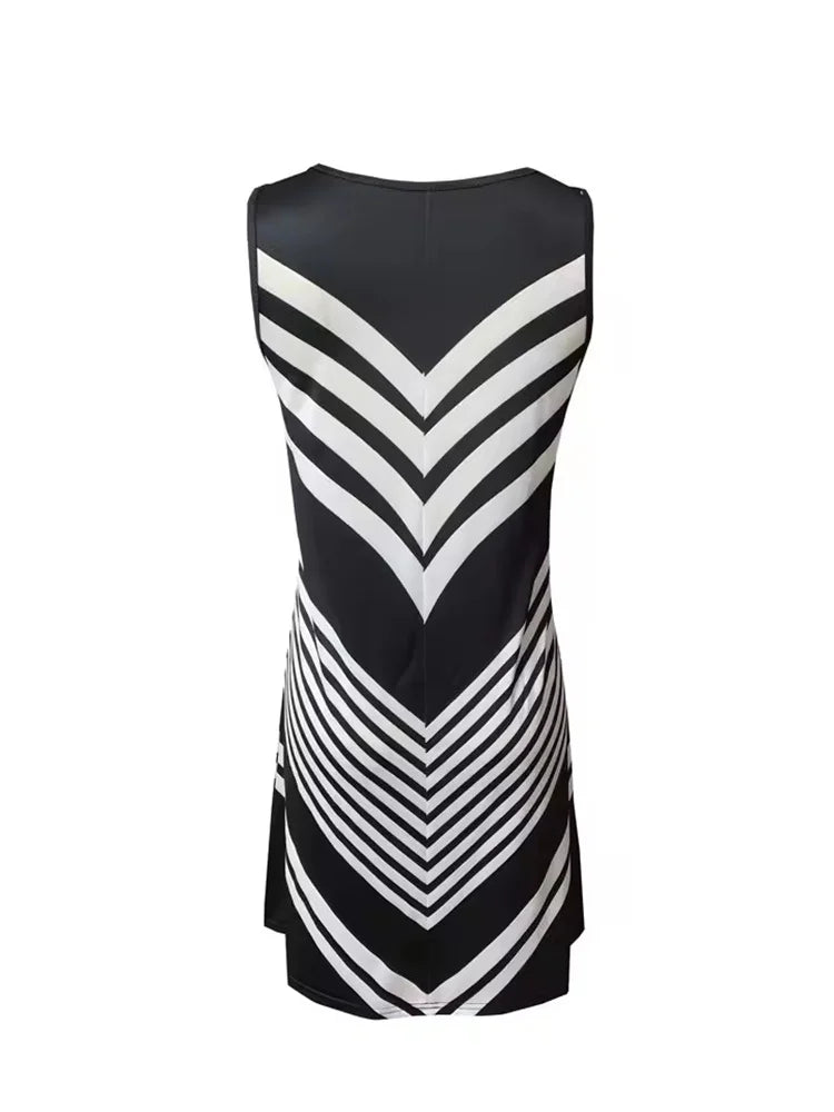2025 New Fashion Women's Dress Casual Beach Round Neck Sleeveless Loose Dress Summer Women's Vest Striped Print Dress Sundress