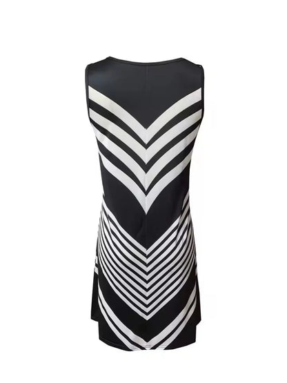 2025 New Fashion Women's Dress Casual Beach Round Neck Sleeveless Loose Dress Summer Women's Vest Striped Print Dress Sundress
