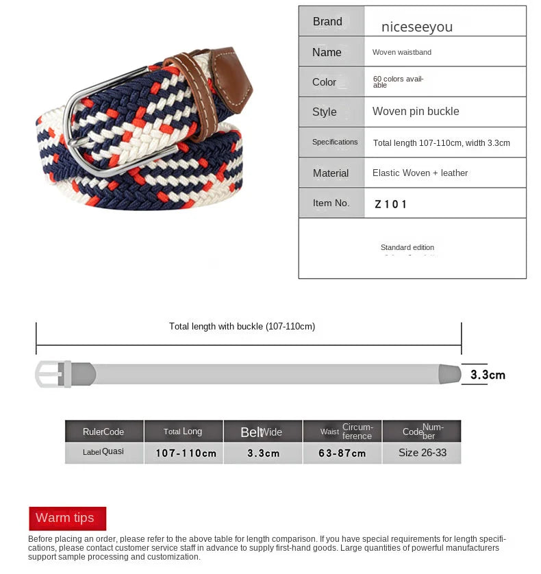 Unisex Elastic Fabric Woven Casual Women Belt Pin Buckle Expandable Braided Stretch Canvas Stylish Leisure Belts for Men