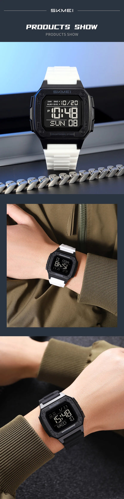 SKMEI 2456 Fashion Digital New Watch for Men Alarm Retro Sport Electronic Wristwatch LED Countdown Hand Clock Reloj Masculino