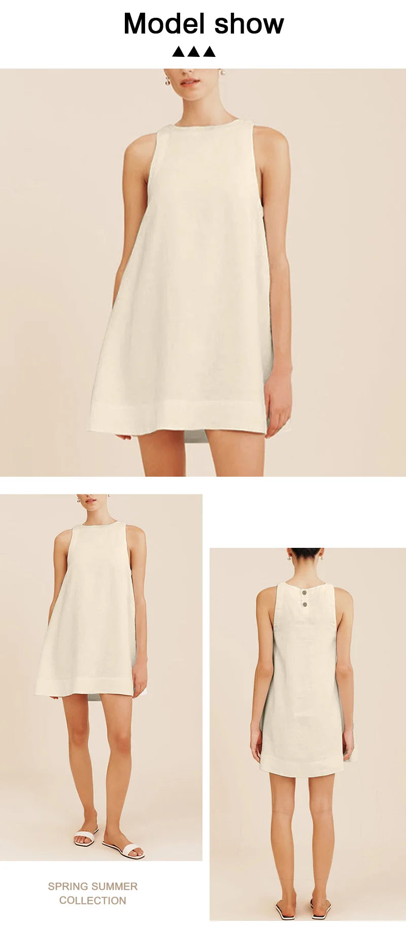 Classic Solid Color Cotton-Linen Women's Dress New Arrival Simple Sleeveless Tank Dress Casual Round-Neck Summer Dresses
