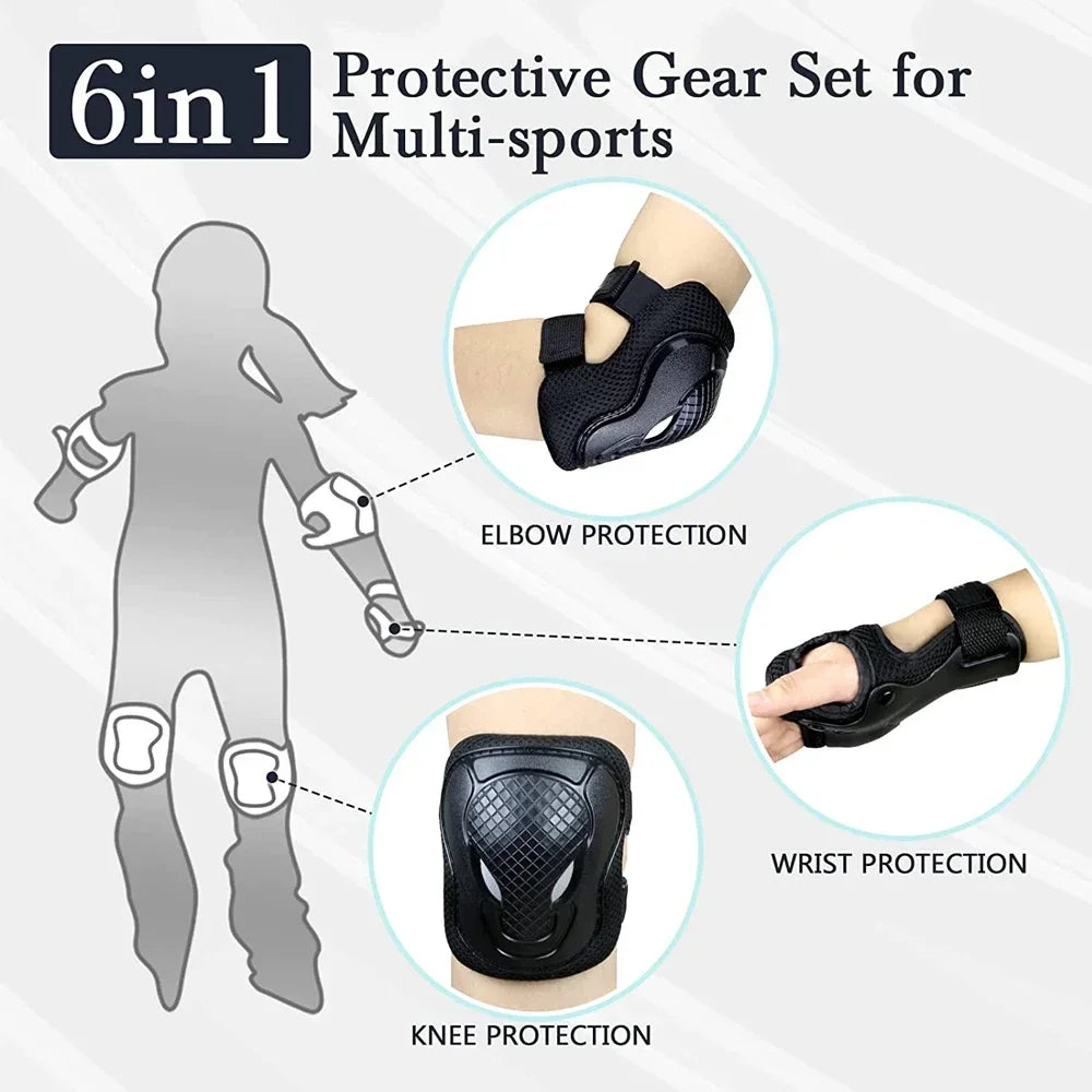 6Pcs/Set Kids/Youth Knee Pad Elbow Pads Guards Protective Gear Set for Roller Skates Cycling BMX Bike Skateboard Inline Skatings