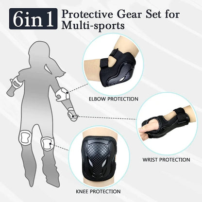 6Pcs/Set Kids/Youth Knee Pad Elbow Pads Guards Protective Gear Set for Roller Skates Cycling BMX Bike Skateboard Inline Skatings