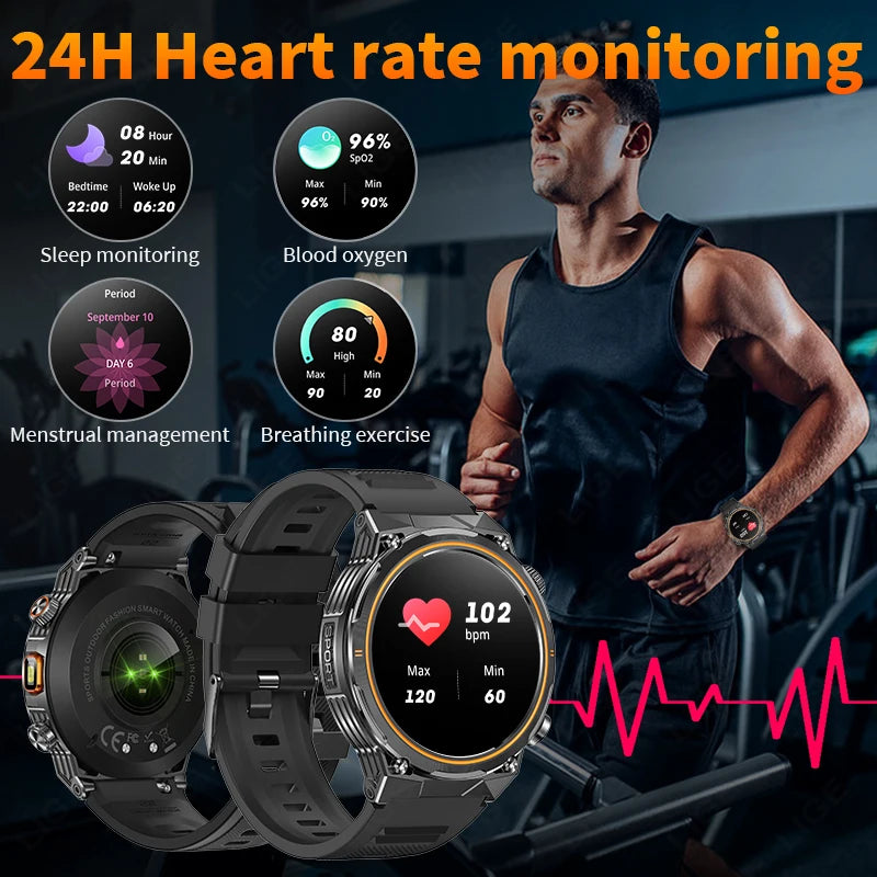 LIGE 2026 Nowy Zewnętrzny Wojskowy Zegarek Smartwatch z Baterią 400 mAh, Wodoodporność 5ATM, Latarka, Monitor Tętna, Tracker Sportowy dla Mężczyzn
