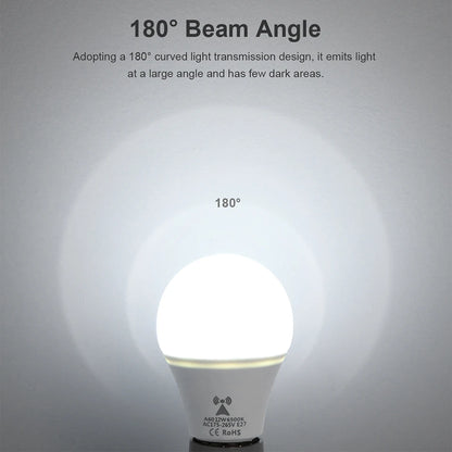 2PCS /Pack LED Bulb Light E27 Radar Motion Sensor 220V White Lamp Working in Night Auto On for Home Living Room Stairs Pathway