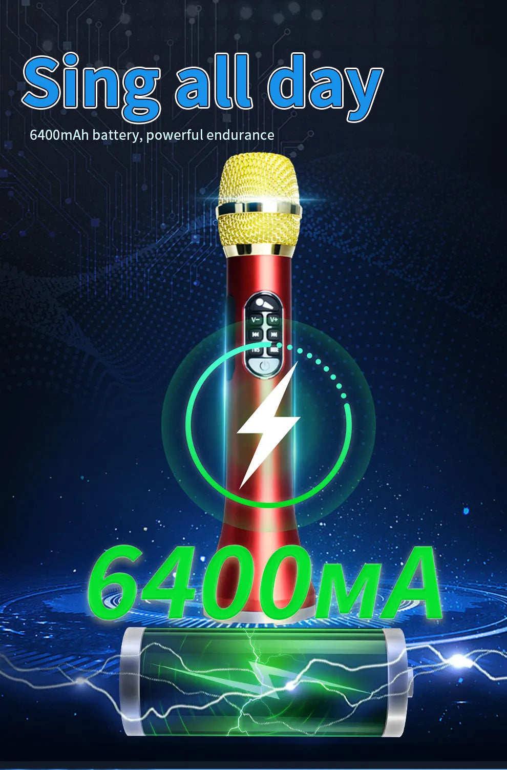 1Pc of 40W Portable Bluetooth Speaker Mic 6400mAH TWS Type-C Fast Charging Powerful Wireless Karaoke Microphone for Party&Travel