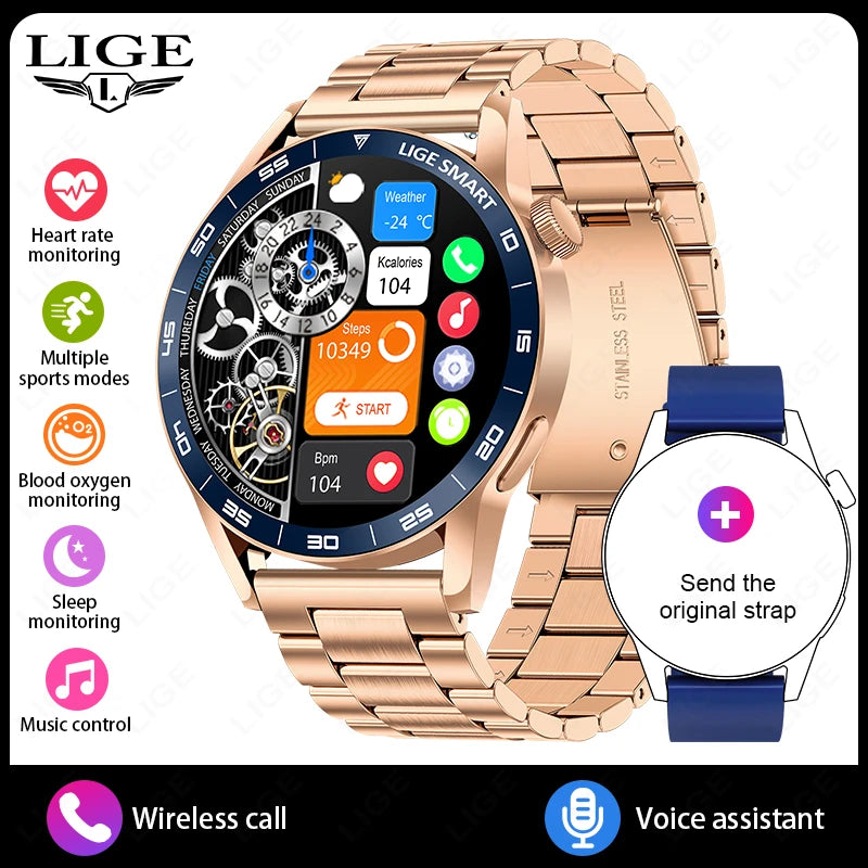 LIGE Full Touch Smartwatch Outdoor Military Smart Watch 1.38" HD Screen Bluetooth Call IP68 Waterproof Sport Fitness Watches Men
