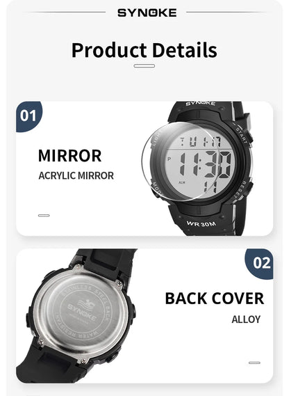 SYNOKE Outdoor Sport Watch 30M Waterproof Digital Men Fashion MultiFunction Waterproof Digital Watch Men
