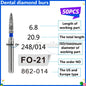 50Pcs Dental Dentist Diamond Burs Drill FG 1.6mm Bur for High Speed Handpiece FG Dental Bur Stomatology Dentistry Grinding Tools