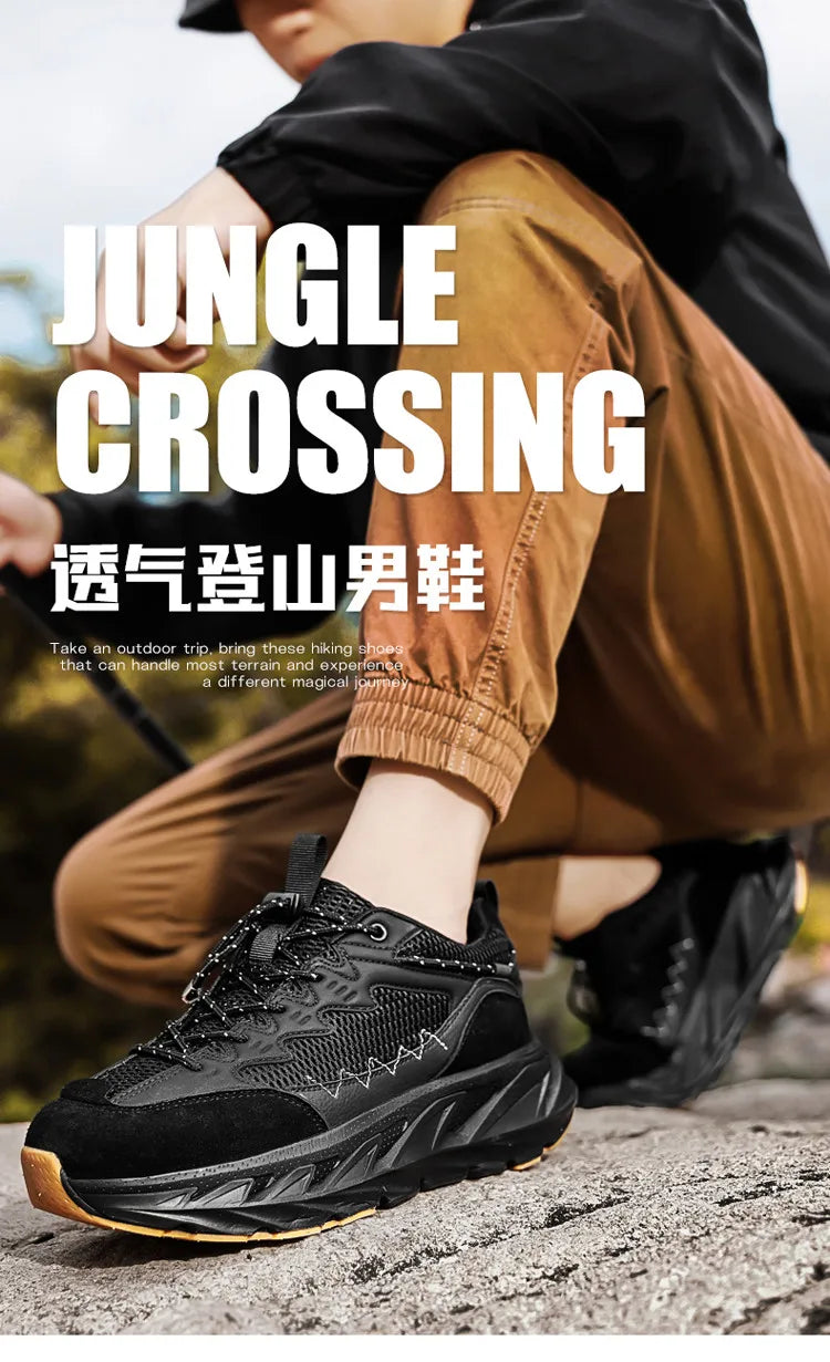 Men's Hiking Shoes Breathable Mesh Leather Upper Non-slip Rubber Sole Outdoor Casual Trekking Walking Shoes Size 39-45