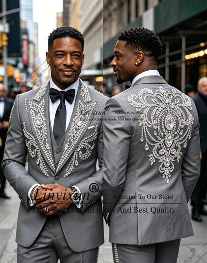 Handsome Rhinestone Diamond Wedding Suits For Men 2 Pieces Groom Male Blazers Customized Slim Fit men's suits and separates