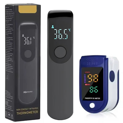 Portable Health Monitor Non Contact IR Thermometer / Fingertip Pulse Oximeter Fast Measurement SpO2 PR Household Monitoring Devi