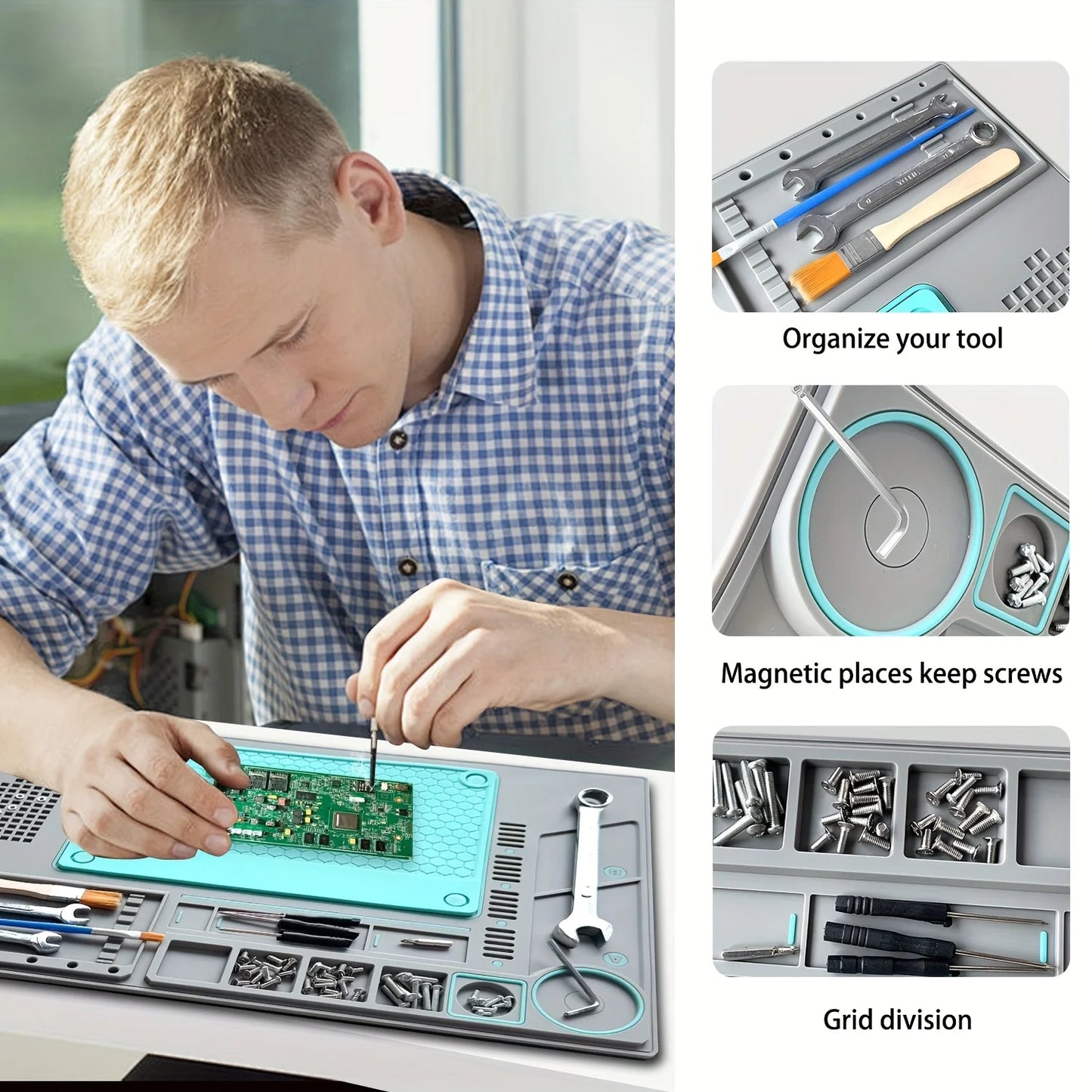 Heat Resistant Solder Mat Insulation Phone Repair Mat Screw Silicone Table Mat Set for Work Desk Maintenance Tools
