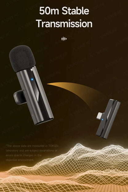 2-in-1 Wireless Lavalier Microphone for iPhone Android, Mini Pro Lapel Mic with Noise Reduction & Pickup for Vlog Live Recording