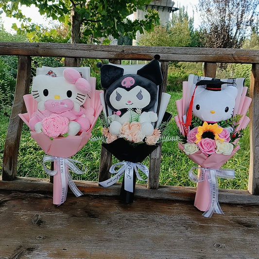 Anime Hello Kitty Cartoon Plush Bouquet Rose Flowers  Soft Plush Doll Home Wedding Decoration Christmas Valentine's Day Gift