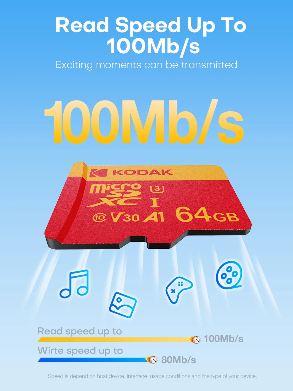 Kodak Mircosd Card with Adapter U3 V30 Class 10 Micro sd Card Memory Card TF Card 32GB/64GB/128GB/256GB Supports 4K & Full HD