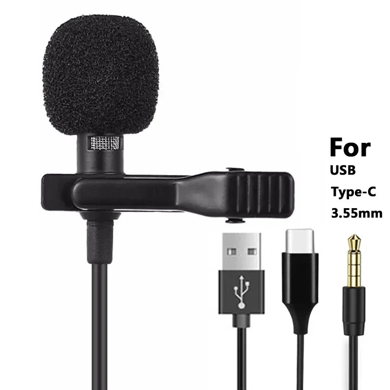 1.5M Cable 3.5mm Type-C Wired Lavalier Microphone Clip On Lapel Mic Noise Cancelling Plug and Play Mini Portable Mic for Android