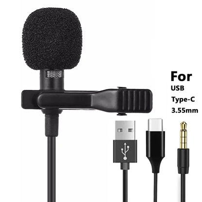 1.5M Cable 3.5mm Type-C Wired Lavalier Microphone Clip On Lapel Mic Noise Cancelling Plug and Play Mini Portable Mic for Android