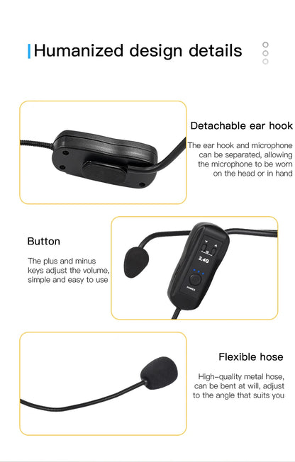 2.4G Head-mounted Wireless Microphones Headset Transmitter with Receiver For Voice Amplifier Speaker Teaching Tour Guide