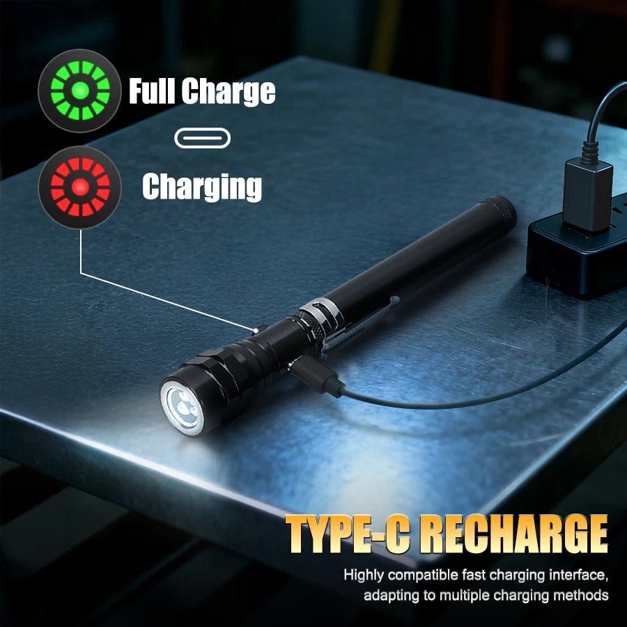 Rechargeable LED Flashlight,3LED Magnetic Work Light,360° Bendable Waterproof Lantern for Car Repair,Hunting,Camping,Emergency