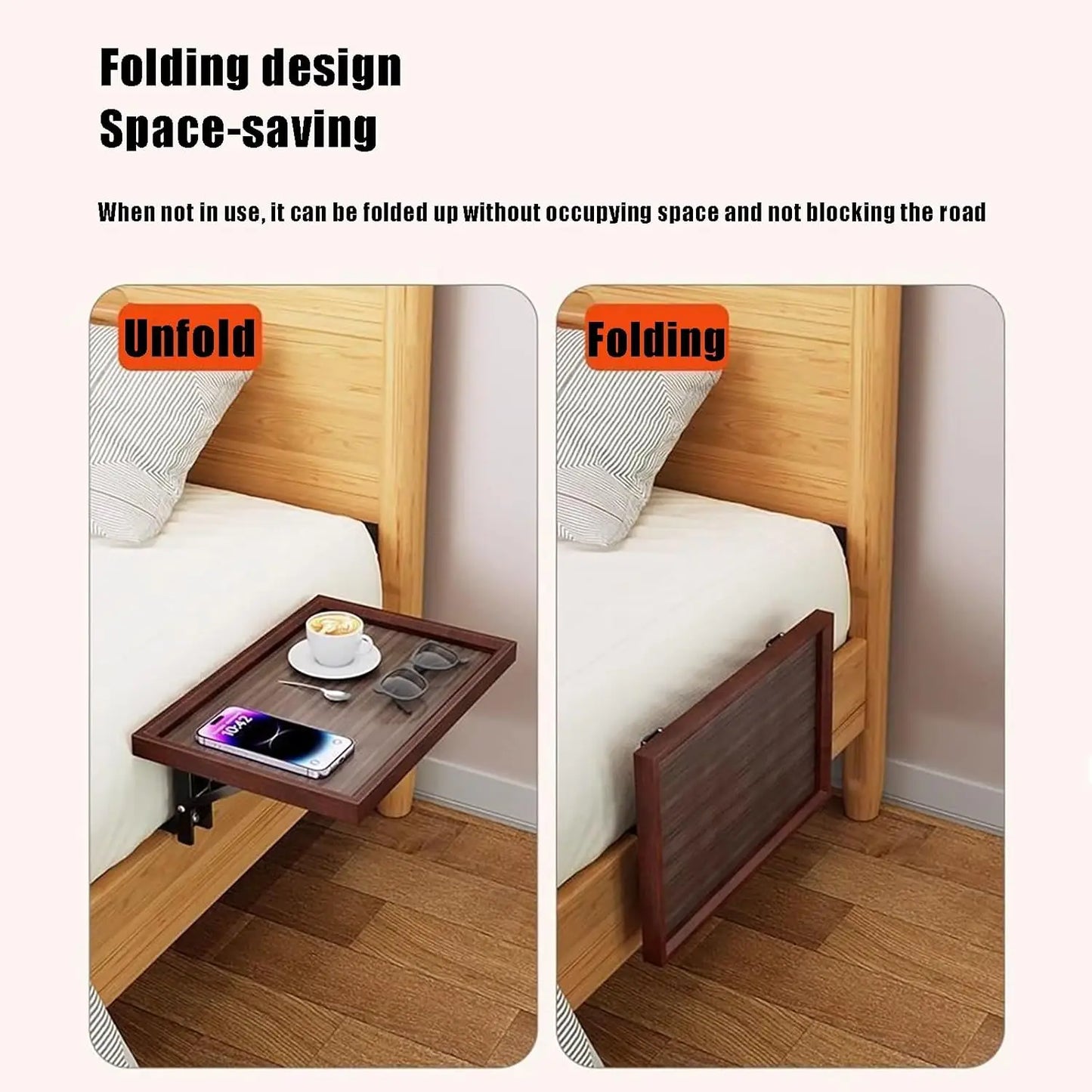 Foldable Bedside Shelf Bed Table Shelf for Top Bunk Bed Side Table Tray for College Dorm Room Loft Nightstand Organizer Tray