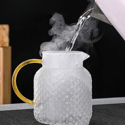 JUSTINLAU Cold Water Jug Heat-resistant Glass Teapot Large Capacity Rice Grain Pattern Boil Water Kettle for Kitchen and Dining