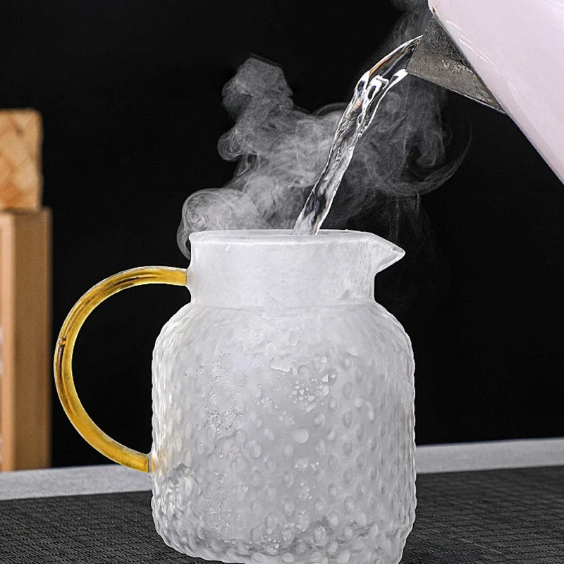 JUSTINLAU Cold Water Jug Heat-resistant Glass Teapot Large Capacity Rice Grain Pattern Boil Water Kettle for Kitchen and Dining