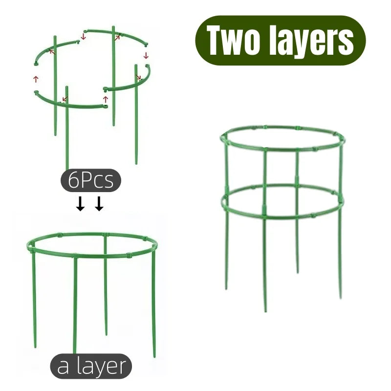 2-6Set Plant Support Plant Stakes Round Plant Support Ring Plastic Plant Cage Holder Flower Pot Climbing Trellis Gardening Tools