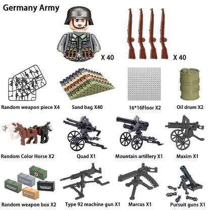 WWII Infantry Military Soldier War National Army Mini Gun armament Models Building Blocks Building Blocks Toys for Kids