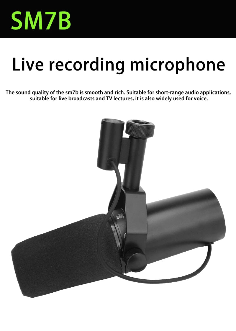 Professional SM7B Dynamic Podcasting Microphone - Studio Broadcast Quality Cardioid Condenser Mic with Shock Mount, SM7dB