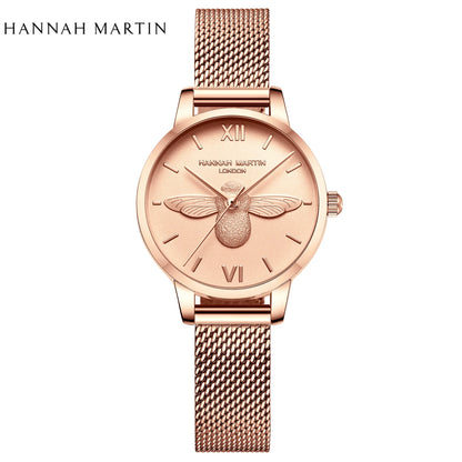 Hannah Martin 2023 New Women Luxury Watch Rose Gold 31mm Classic Casual Girl Dress Watch Bracelet Set 3D Engraved Bee Dial Clock