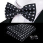Hi-Tie Mens Bow Tie Hanky Cufflinks Set White Black Gray Silver Pre-tied Butterfly Knot Bowtie for Male Wedding silk Business