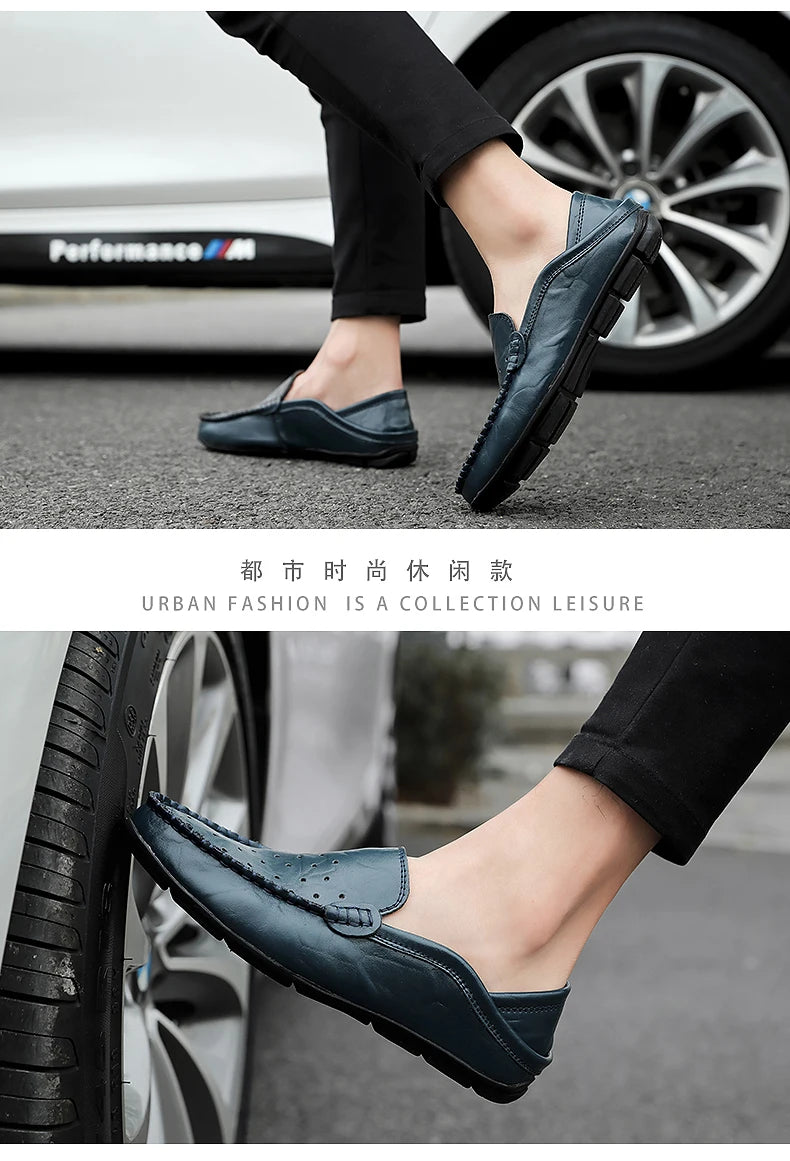 Men's Driving Shoes Large Size Loafers Hollow out Casual Bean Bean Shoes Leather Slip-On Footwear for Men