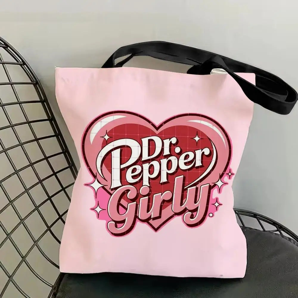 Classic Red Drink D-Dr P-PePper Storage Bags Canvas Double-Sided Print Fashion Shoulder Tote Shopping Bag Gift Eco Handbags